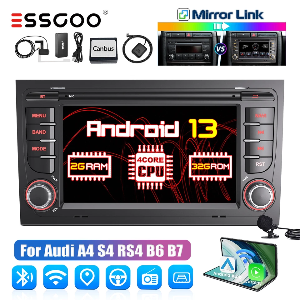 DAB+ Carplay Für Audi A4 S4 RS4 B6 B7 Autoradio Android 13 2+32G GPS WiFi FM RDS - Bild 1 von 4