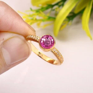 Flawless  Ceylon Pink Sapphire Ring Sapphire Round Gemstone Ring Wedding Ring - Picture 1 of 4