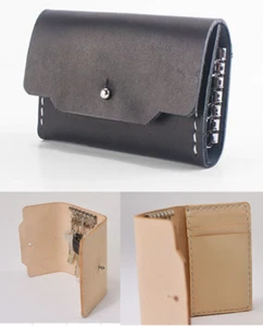 key bag case chain box genuine Cow Leather Pouch wallet card handmade black Z611 - Picture 1 of 1