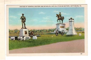 Leinen Postkarte Gettysburg PA Statuen von Buford Reynolds & Hall's Battery - LD3 - Bild 1 von 2