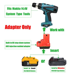 1x Adattatore per utilizzo batteria Milwaukee M18/DeWalt 20V con per utensile Makita 14,4V - Foto 1 di 7