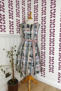 PHASE EIGHT Grey multicoloured satin fit & flare dress size 12 / 14 - Picture 1 of 8