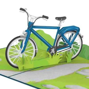 3D POP UP Klappkarte *Fahrrad in Blau* Herren-Rad Landschaft Glückwunschkarte - Bild 1 von 6