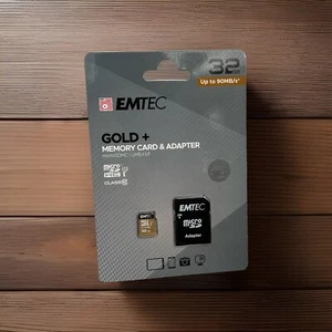 Emtec GOLD+ 32GB MicroSDHC MicroSD Class 10 90MB/s Memory Card & Adapter NEW - Picture 1 of 5
