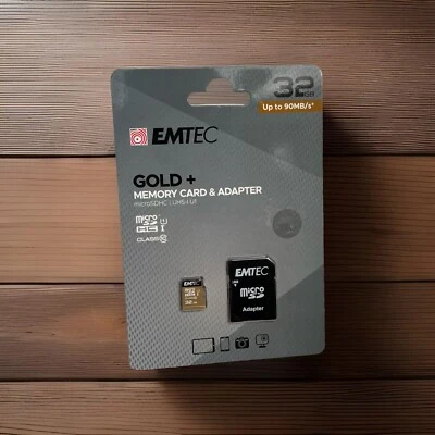 Emtec GOLD+ 32GB MicroSDHC MicroSD Class 10 90MB/s Memory Card & Adapter NEW - Image 1 of 4