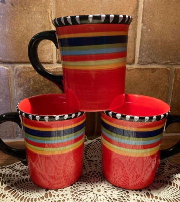 Gibson Elite Pueblo Springs Coffee Cups Mugs Set of 3 Multi-colored Southwest - Image 1 of 4