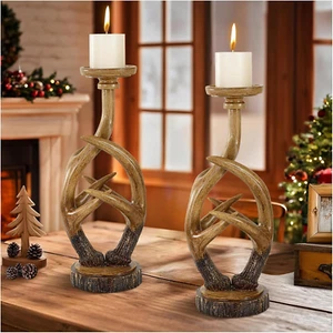 Vintage Candlestick Holder Decor: Gold Taper Candle Holders Set of 2 for Dining - Picture 1 of 12