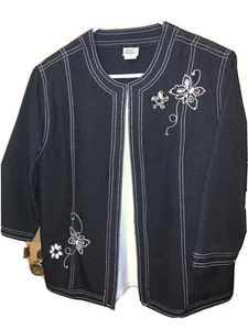 ADRIAN DELAFIELD FOR HABAND LADIES Black EMBROIDERED JACKET & TOP SZ LA 2 PIECE - Picture 1 of 10