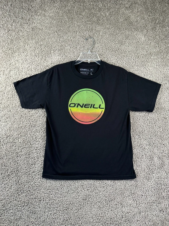 Oneill 男孩衬衫大号黑色绿色标志短袖棉混纺休闲儿童 — 第 1/4 张图片