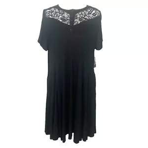 NWT TORRID Women Super Soft Fit Flare Dress Button Front Lace Sz M/L Black 47-2 - Picture 1 of 13