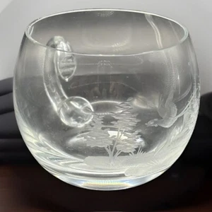 Vintage Pheasant & Woods Etched Crystal Punch Cup 3” - Picture 1 of 10