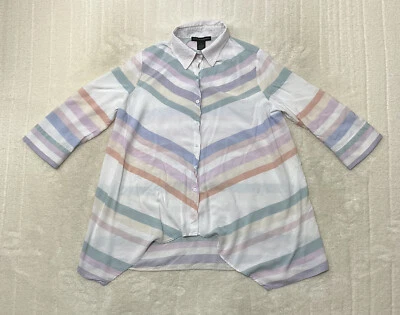 Blusa Grace Elements para mujer talla M manga 3/4 a rayas con botones dobladillo asimétrico Foto 1 de 4