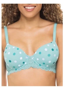 NO BOUNDARIES Juniors 38C Flex Wire T-Shirt Bra Stretch Cup Teal Dust Multi Dot - Picture 1 of 4