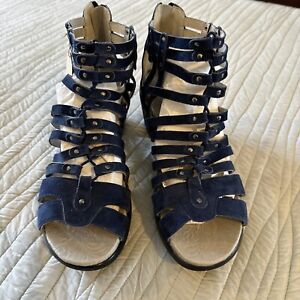 Jambu Sugar Too Navy Blue Suede Leather Gladiator Heel Sandals Women's Sz 11 NWT