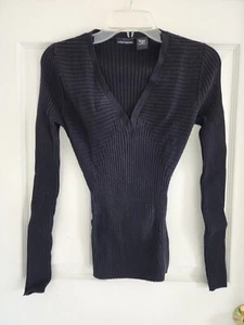 NWT- Victoria's Secret cotton-blend long sleeves ribbed V-neck sweater -Black- M - Picture 1 of 3