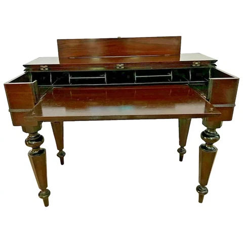 Victorian Mahogany Spinet Desk Secretary Hidden side drawers pull out pad Cover