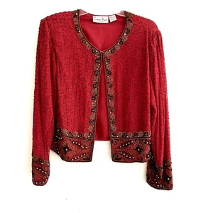 100% Silk Beaded Evening Formal Jacket XL Lawrence Kazar New York Gala *read - Bild 1 von 24