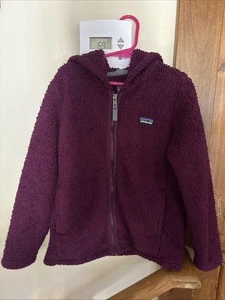 Patagonia Hoodie Jacket Girls Small 7-8 Dark Purple Soft Fuzzy Fleece Full Zip - Picture 1 of 1
