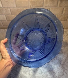 Hazel Atlas Royal Lace Cobalt Blue Depression Glass  10” Fruit Serving Bowl - Picture 1 of 10