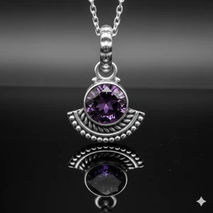 925 Sterling Silber natürlicher facettierter Amethyst Anhänger Damen Halskette Art Deco - Bild 1 von 6