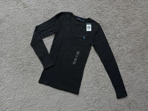 Neu mit Etikett Polo Ralph Lauren Damen Langarmshirt V-Ausschnitt dunkelgrau Größe XS - Bild 1 von 9