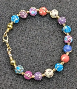Stylish Colorful Boho 8mm Beaded Gold Wire Wrap Bracelet (18cm) M Wrist Crasp - Picture 1 of 8
