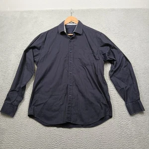 Bugatchi Uomo Shirt Mens Large Navy Houndstooth Classic Fit Cotton Long Sleeve - Picture 1 of 8