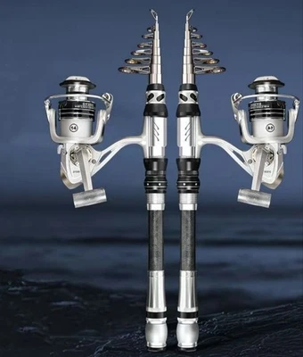 Fishing Rod and Reel Combo Carbon Fiber Telescopic Rod Saltwater Travel Pole Set - Image 1 of 4