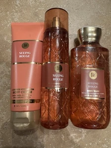 3er Pack Bath & Body Works Seeing Rouge Creme Duftnebel und Waschen volle Größe - Bild 1 von 1