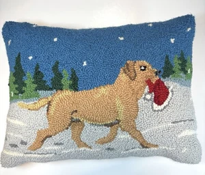 Chandler 4 Ecken Laura Megroz Wollkissen mit Haken Weihnachten Hund Labor Nikolausmütze - Bild 1 von 6