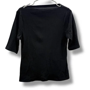 Old Navy NWT Black Ribbed Knit Top Half Sleeve Women's Size Large Minimal - Picture 1 of 7