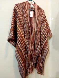 NWT $50 Sonoma Rust Fall Colors Pashmina Kimono Boho Open Cardigan Wrap Shawl! - Picture 1 of 6