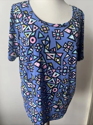 Camisa Bob Mackie Art To Wear Manga Corta Sedosa Para Mujer Grande Púrpura Geométrica Foto 1 de 4