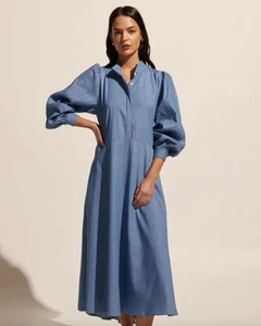 ZOE KRATZMANN Edition blue cotton chambray blouson sleeve midi maxi dress sz 3 - Picture 1 of 14