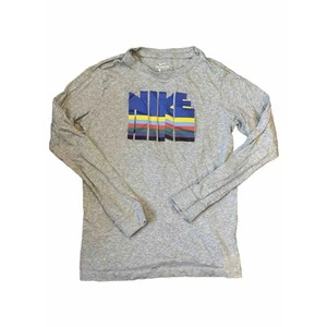 Nike Kids Long Sleeve Gray Shirt Rainbow Letters Size Youth Large Tee Tshirt - Picture 1 of 6
