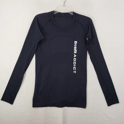 Lululemon Swiftly Tech Manga Larga Crew Mujer Talla 8 Azul Marino Crossfit Addict Logo Foto 1 de 4