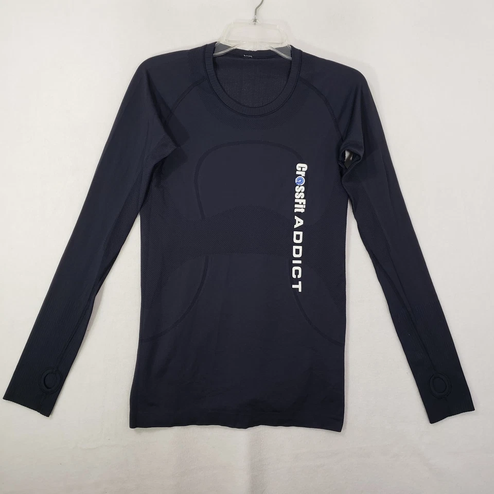 Lululemon Swiftly Tech Manga Larga Crew Mujer Talla 8 Azul Marino Crossfit Addict Logo Foto 1 de 4