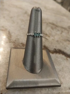 Pirineu Lagoon Tourmaline, Diamond 3Stone Rng/Rhod/925Slvr, Sz5 OR 6, TCW= 0.30 - Picture 1 of 20