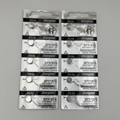 10 Energizer 377 SR626W Silver Oxide 1.55V Low Drain Coin Cell Batteries - Image 1 of 2
