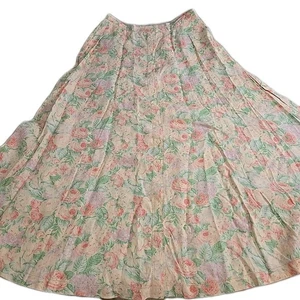 Lauren Ralph Lauren geblümter Leinenrock Größe 10 Maxi Vintage Knopfleiste Cottagecore - Bild 1 von 10