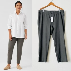 NWT Eileen Fisher 1X Washable Stretch Crepe ankle slim pants in Oregano green - Picture 1 of 7