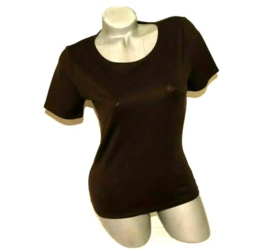 Blusa para mujer Ellen Tracy marrón 97 % seda 3 % spandex manga corta talla X pequeña Foto 1 de 4