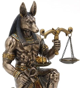7 1/4 Egyptian Anubis Jackal Kneeling JUSTICE Scale Statue Antique Bronze Color - Picture 1 of 5