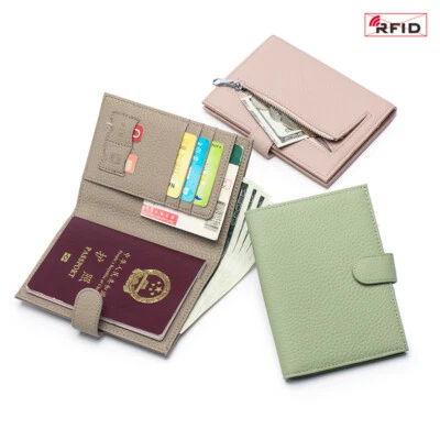Genuine Leather RFID Slim Passport Holder Multifunctional Ticket Travel Wallet - Image 1 of 4
