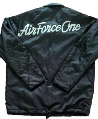 $130 Nike Air Force 1 AF1 Varsity Coaches Jacket Black Sz MD White Logo Snap Up - Image 1 of 4