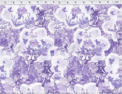 MICHAEL MILLER FABRICS Fairy Dreamland Toile, Lilac, 1 yard, Cicely Mary Barker, Michael Miller
