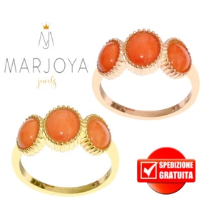 Anello in corallo naturale e argento 925 dorato o rosè, trilogy vintage - Bild 1 von 9