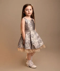 Conjunto de vestido y bolso de jacquard floral azul para niñas, falda plisada de longitud midi, edades 2-12 - Imagen 1 de 4