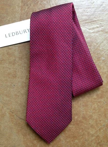 New Ledbury Men's Tilbury Geometric Print Dark Red 100% Silk Neck Tie, One Size - Picture 1 of 1