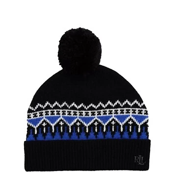 Sombrero LAUREN Ralph Lauren Apres Ski Fair Isle con hilo Pom negro/azul Foto 1 de 2